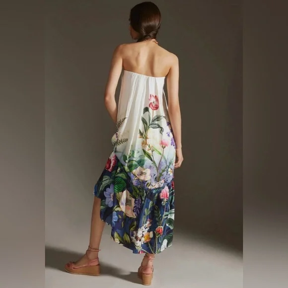 Anthropologie Floral Strapless High Low Floral Maxi Dress Boho Sz M NWOT $190 - Picture 2 of 9
